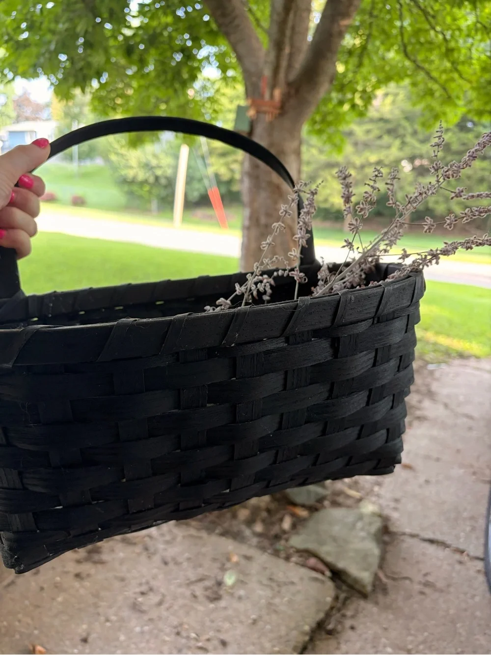 🖤 VINTAGE PRIMITIVE BLACK HANDWOVEN SPLIT WOOD BASKET 🖤